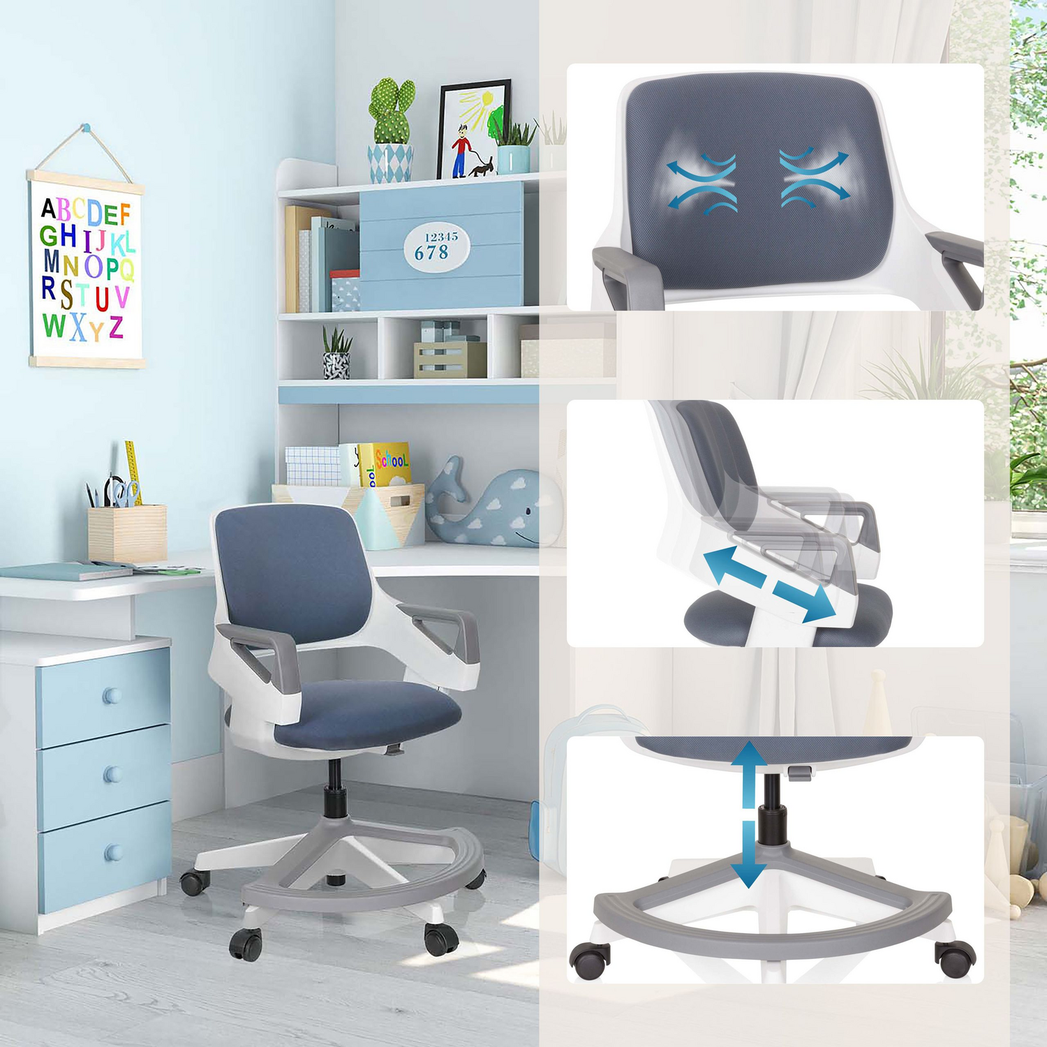 Hjh Office Kid Flex Kinderdrehstuhl Drehsessel Bürostuhl Blaugrau Kinderstuhl B-Ware - 640500