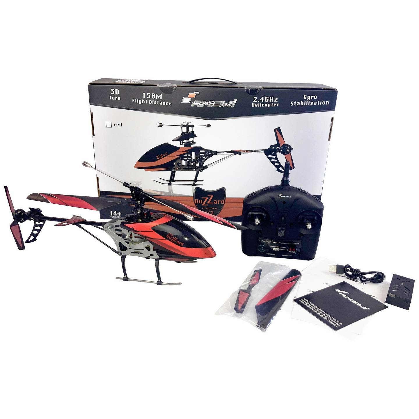 Amewi Buzzard V2 rouge RC hélicoptère débutant RtF modèle d'hélicoptère modéliste