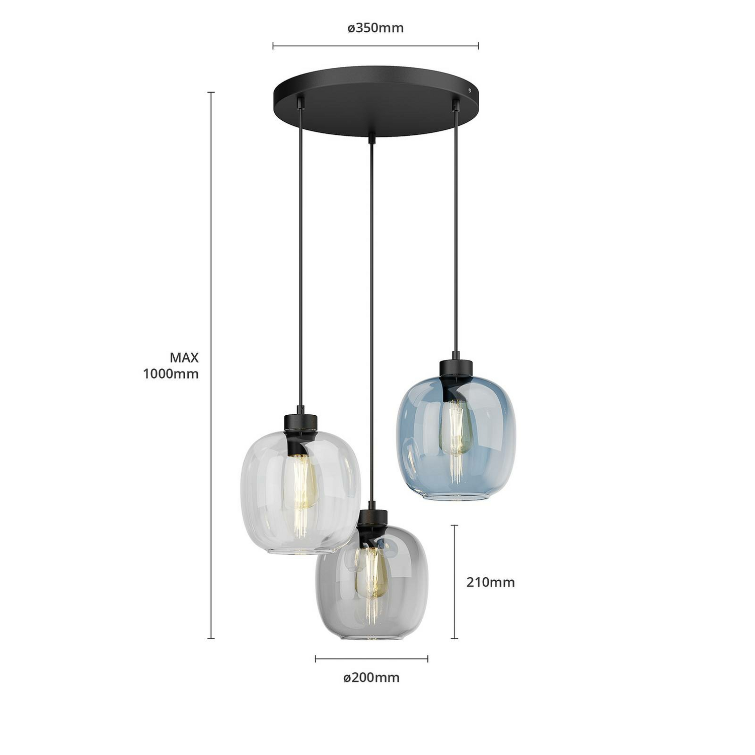 B-Ware Euluna Hängeleuchte Elio Hängeleuchte Lampe Leuchte E27 Dreiflammig Blau Klar