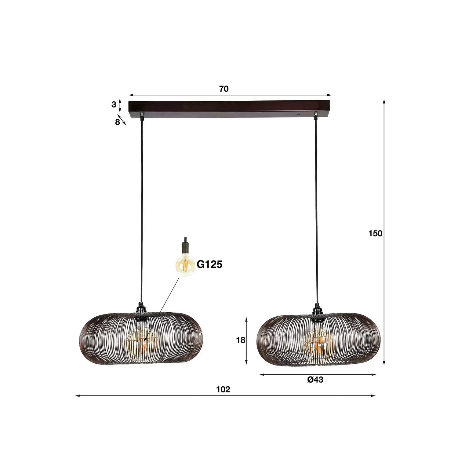 Zijlstra Hängeleuchte Rippberg Pendelleuchte Deckenlampe Schwarz Zweiflammig747 B-Ware - 8713244083785