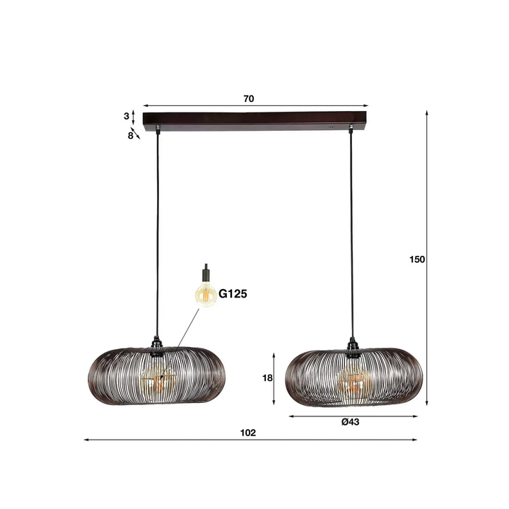 Zijlstra Hängeleuchte Rippberg Pendelleuchte Deckenlampe Schwarz Zweiflammig747 B-Ware - 8713244083785