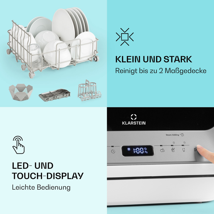 Klarstein Amazonia Mini Dishwasher 6 Programs LED Geschirrspülmaschine Spühle