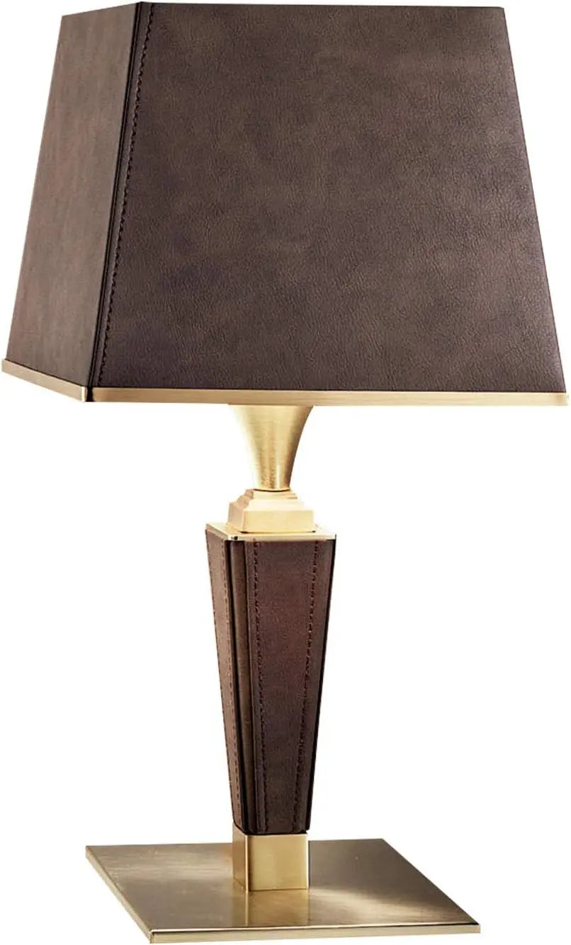 Masiero Tischleuchte Lampe Darshan Lederbezug Wohnzimmer Dunkelbraun Gold B-Ware