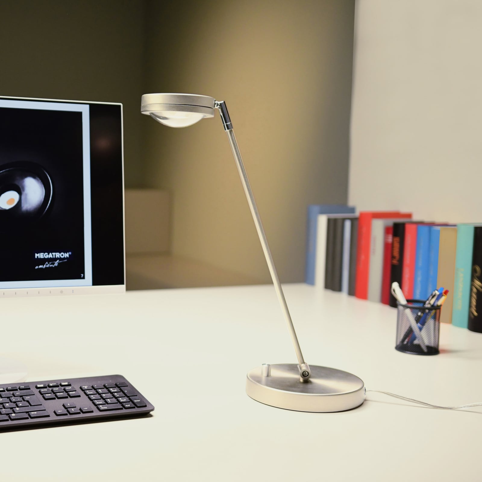 Megatron Tischlampe Ottica LED dimmbar Leuchte Metall Kunststoff titan 47,7cm - 4020856670413