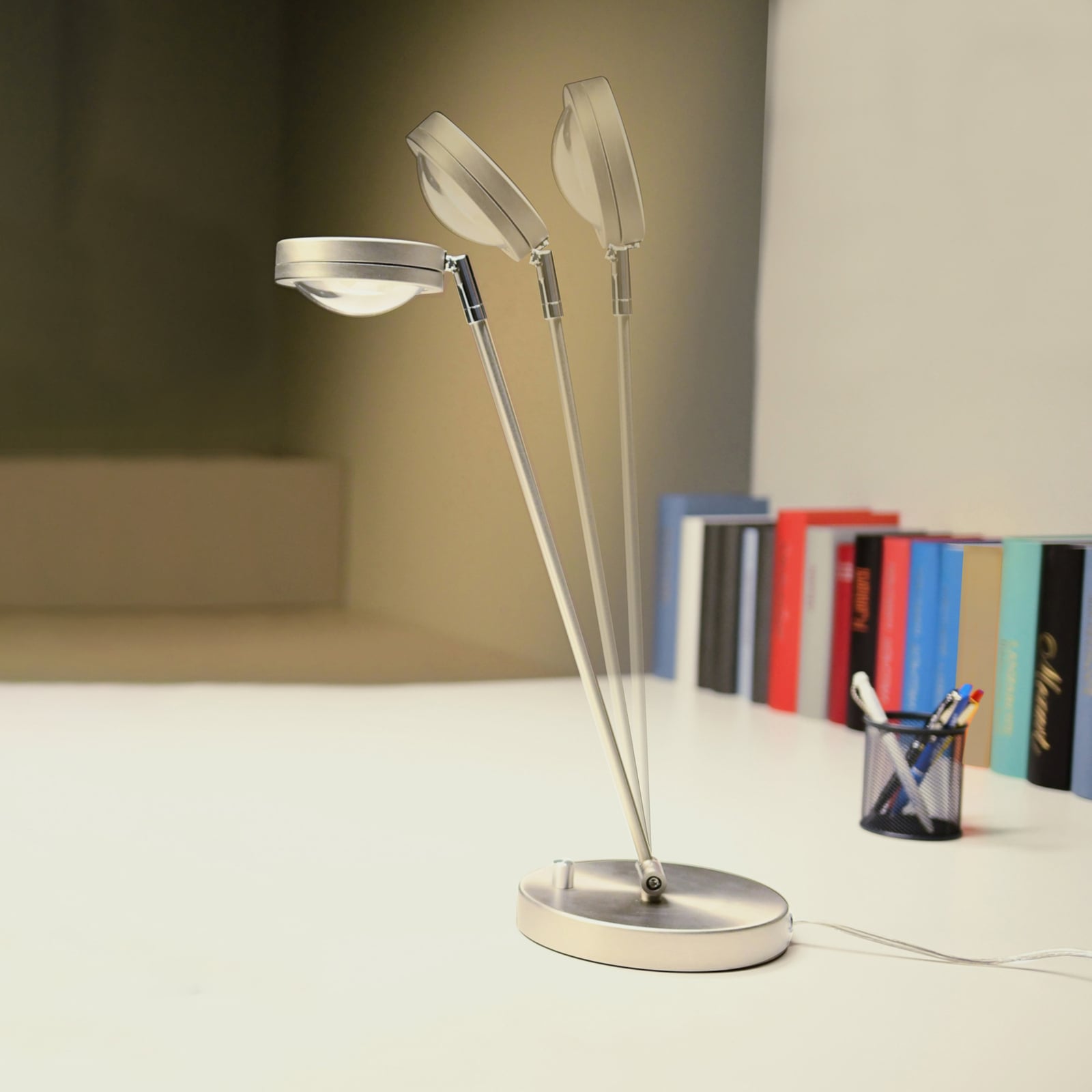 Megatron Tischlampe Ottica LED dimmbar Leuchte Metall Kunststoff titan 47,7cm - 4020856670413