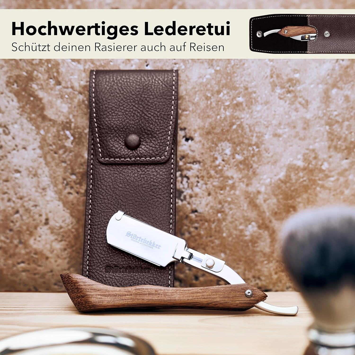 B-Ware Störtebekker Rasiermesser Rasierer Bartrasierer Inkl 10 Klingen Echtleder E153