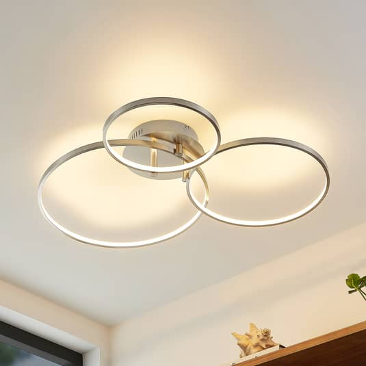 Lindby Rayk LED-Deckenleuchte Deckenlampe Lampe Leuchte Wohnzimmerlampe Nickel