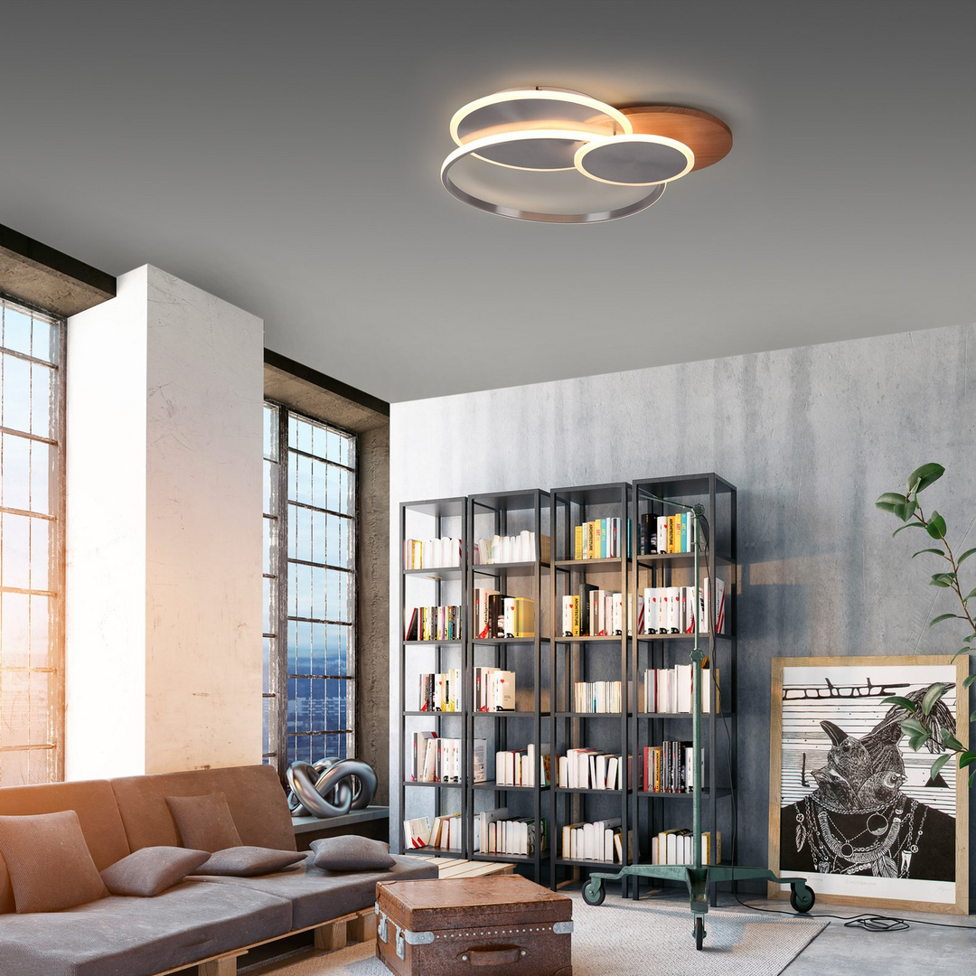 Palma LED-Deckenlampe Deckenlampe Lampe Leuchte 50 Watt Holz silber weiß