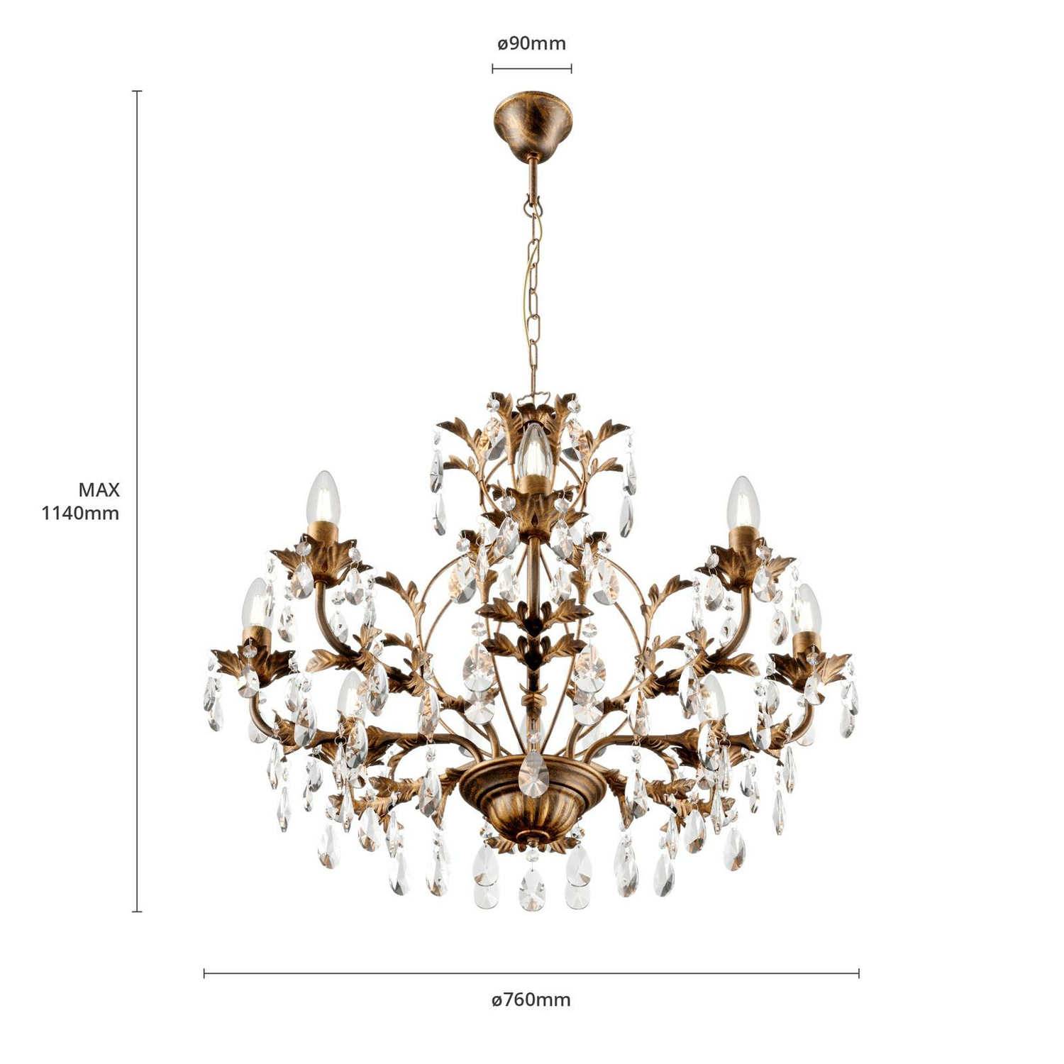 B-Ware Euluna Kronleuchter Teresa Hängelampe Deckenlampe Lampe 8 Flammig E14 Kristalle