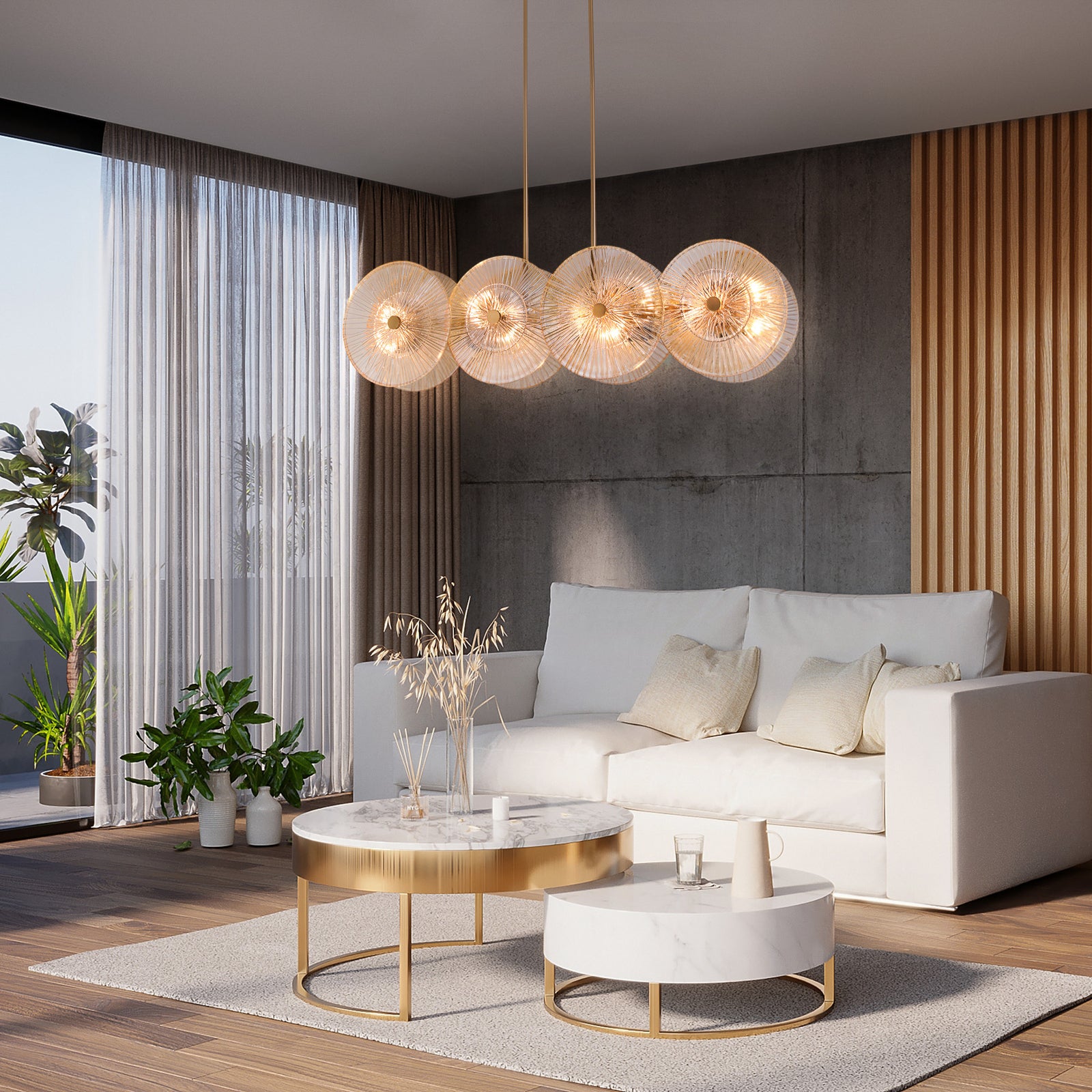 Maytoni Hängeleuchte Aster LED Pendelleuchte 8-flammig dimmbar gold bernstein - 4251110027869
