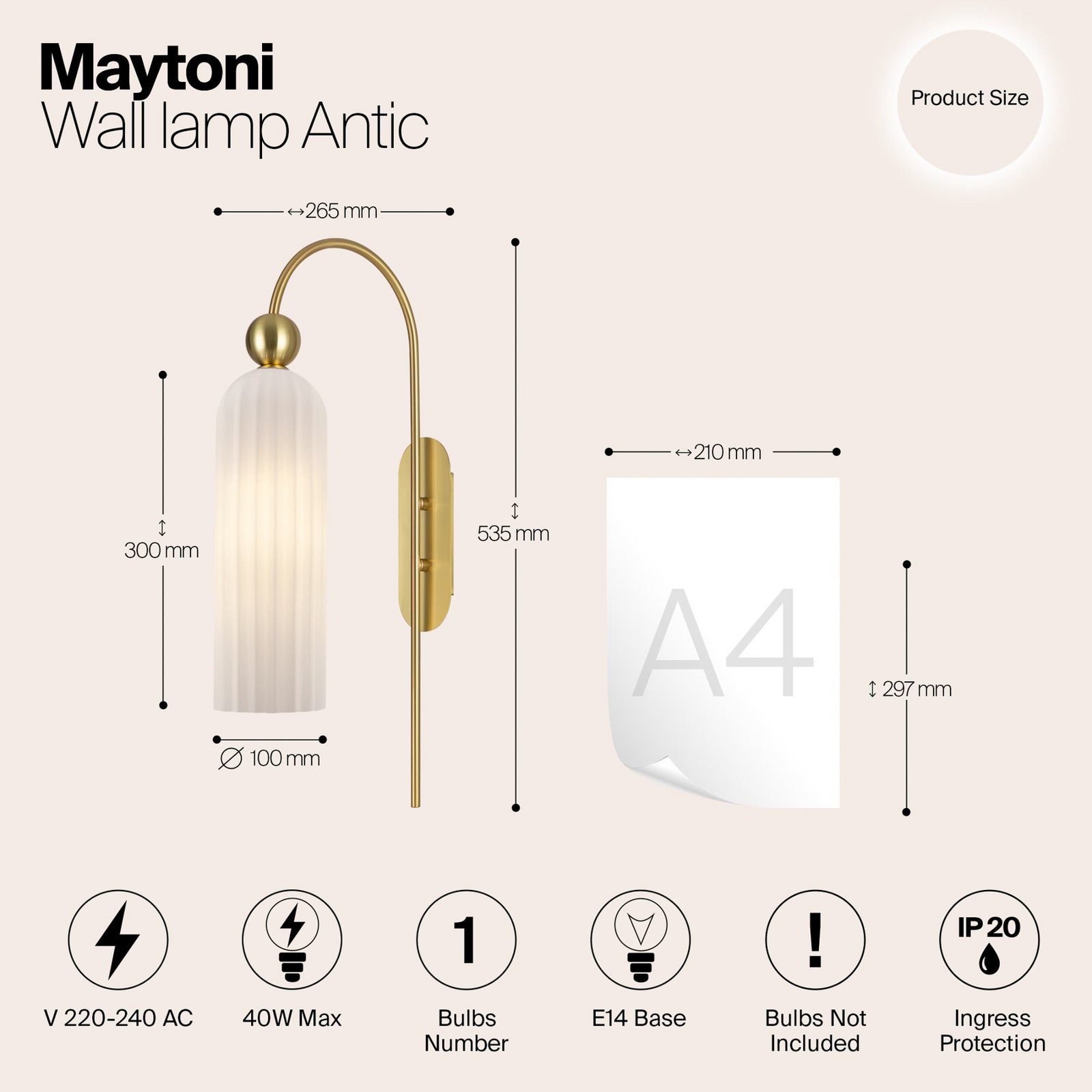 Maytoni Wandleuchte Wandlampe Antic dimmbar Leuchte Metall Glas messing weiß - 4251110031767