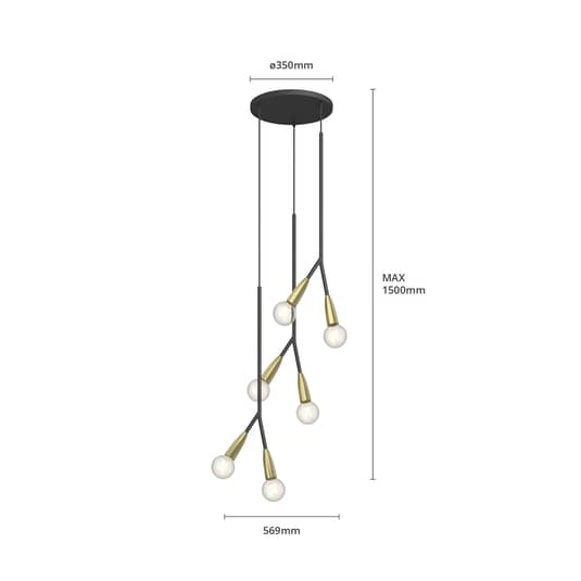 Lucande Carlea Hängeleuchte Deckenlampe Deko-Pendelleuchte E27 schwarz messing