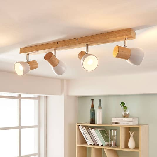 Lindby Holz-Deckenlampe Deckenlampe Lampe Leuchte Licht Thorin vierflammig weiß