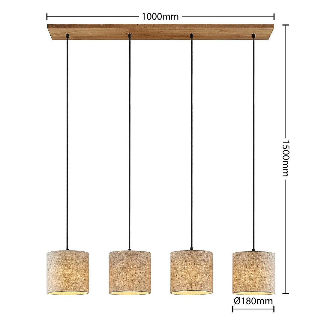 Lindby Danora Stoff-Hängeleuchte Deckenlampe Pendelleuchte Lampe 4-fl E27 Holz