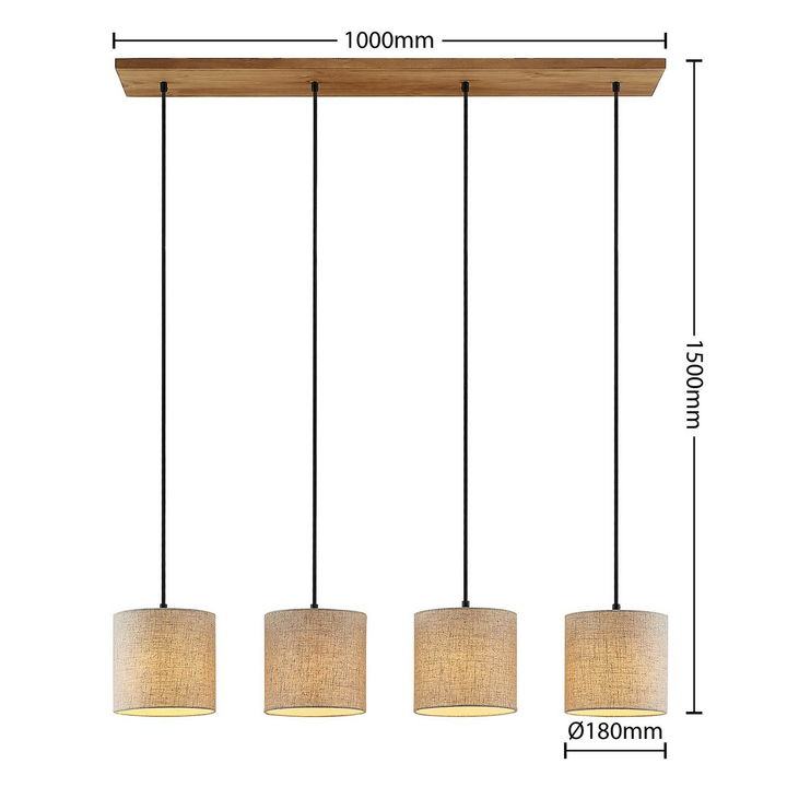 Lindby Danora Stoff-Hängeleuchte Deckenlampe Pendelleuchte Lampe 4-fl E27 Holz