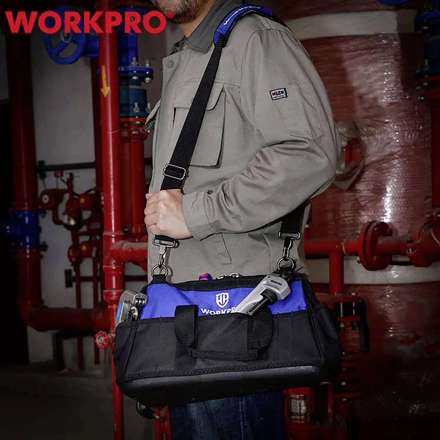 B-Ware Workpro Werkzeugtasche Werkzeugkoffer Schwarz Polyestergewebe Unbestückt 510 Mm - 4064161331591