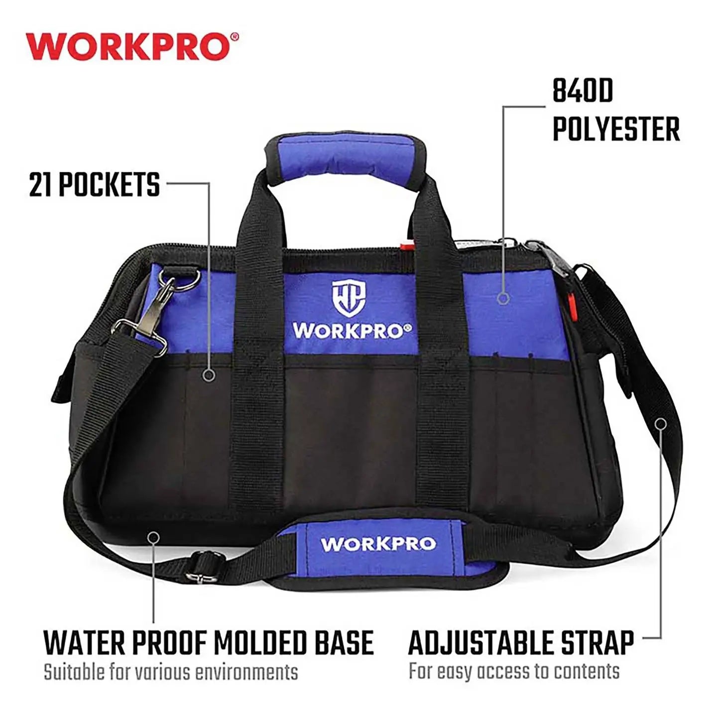 B-Ware Workpro Werkzeugtasche Werkzeugkoffer Schwarz Polyestergewebe Unbestückt 510 Mm - 4064161331591