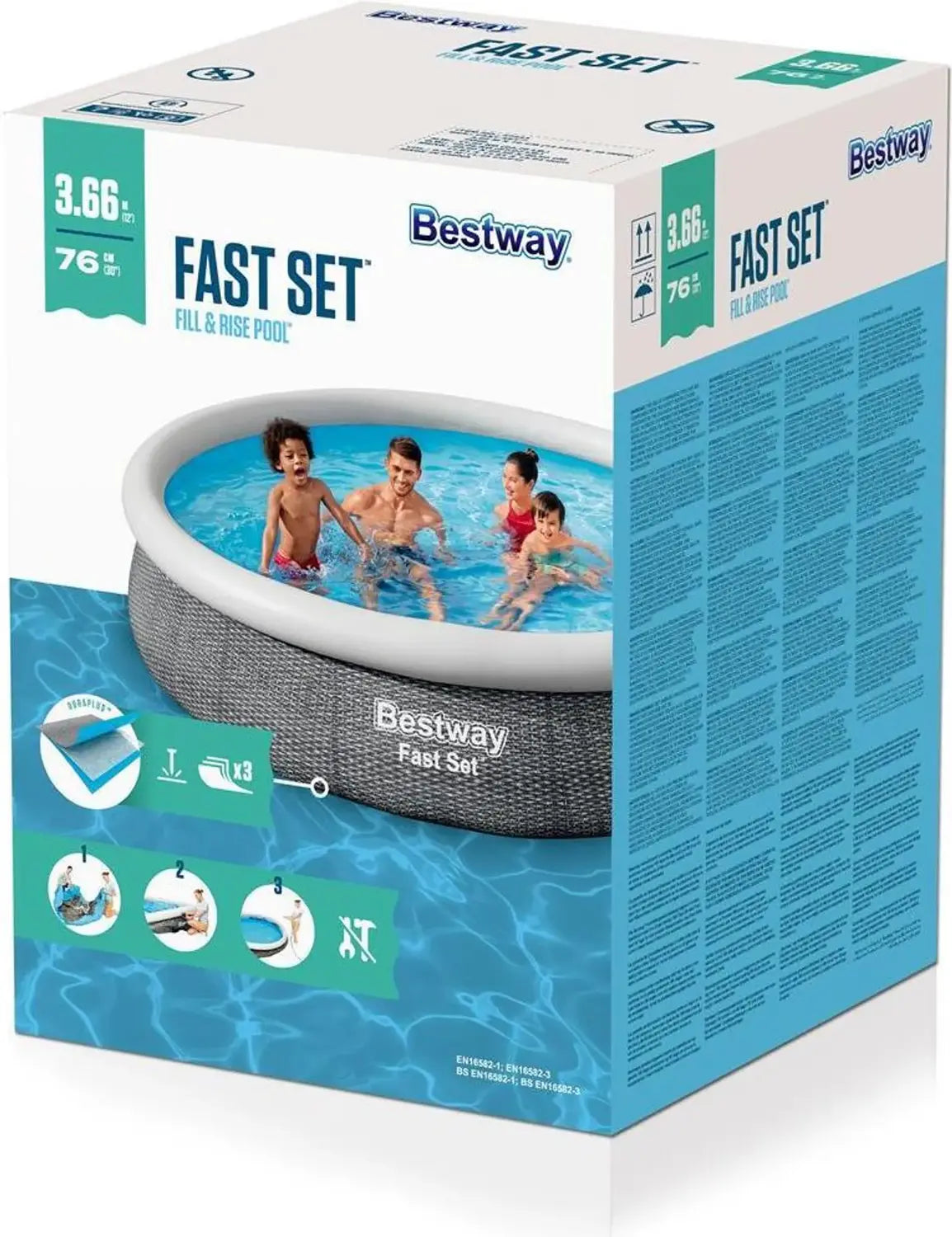B-Ware Bestway Aufstellpool Familienpool Fast Set Pool Rattan Optik Rund Grau 366x76 Cm - 6941607309506