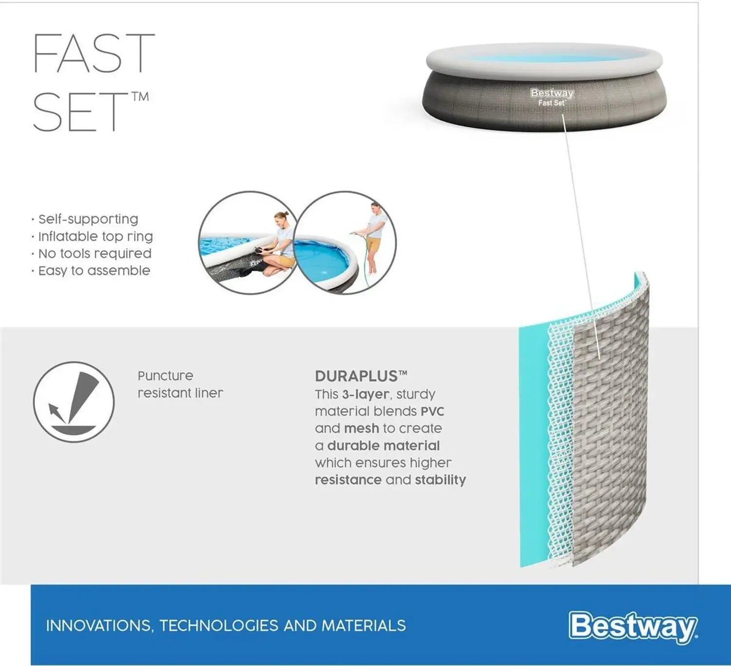 B-Ware Bestway Aufstellpool Familienpool Fast Set Pool Rattan Optik Rund Grau 366x76 Cm - 6941607309506