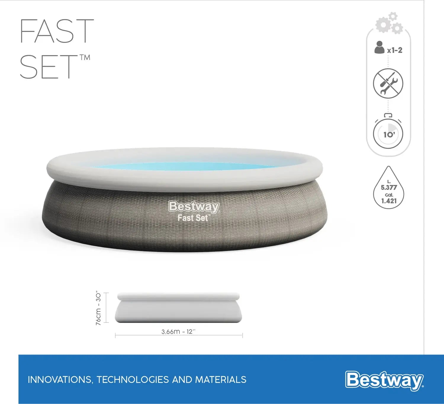 B-Ware Bestway Aufstellpool Familienpool Fast Set Pool Rattan Optik Rund Grau 366x76 Cm - 6941607309506