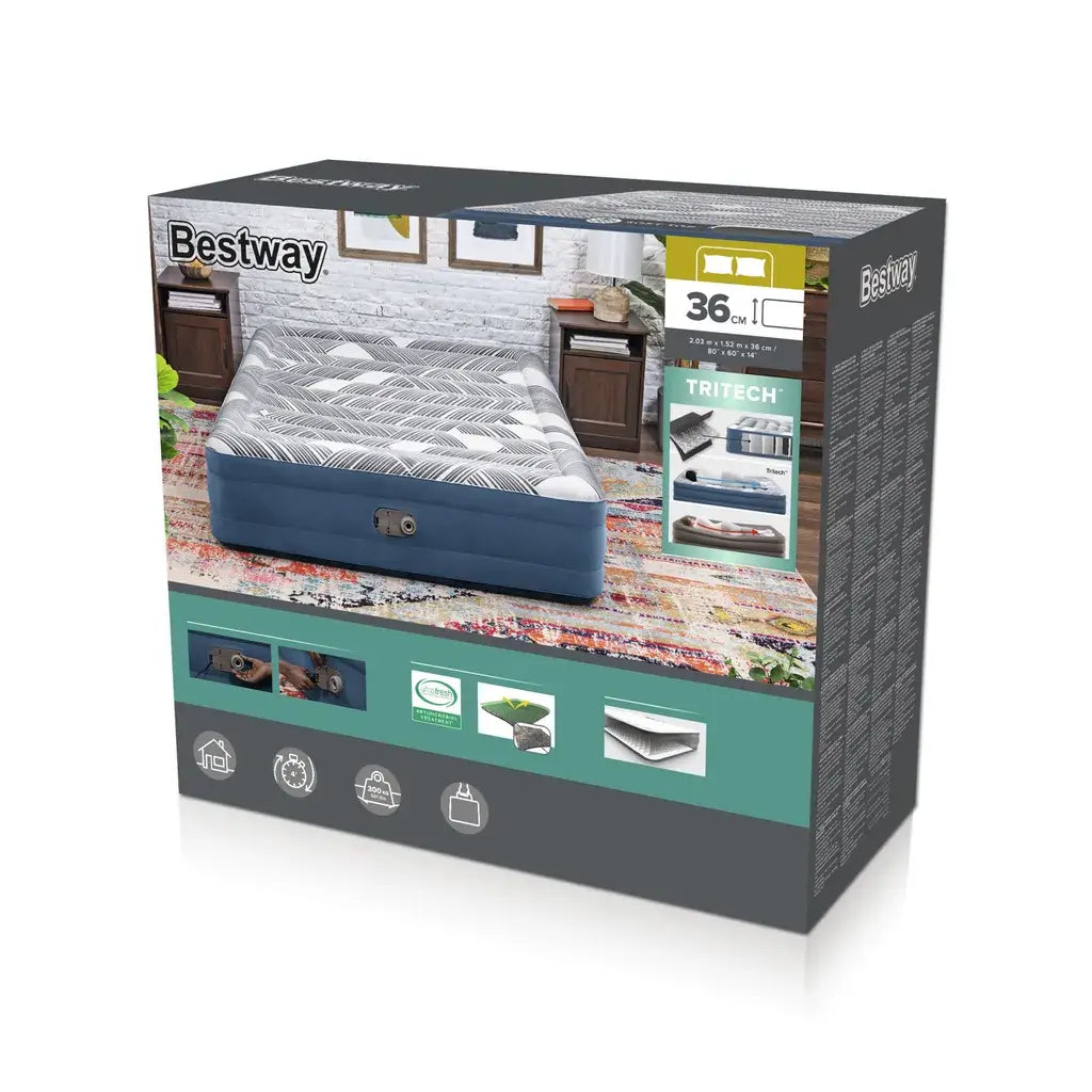 B-Ware Bestway Luftbett Gästebett Tri Tech Fashion Flock Elektropumpe Double Xl