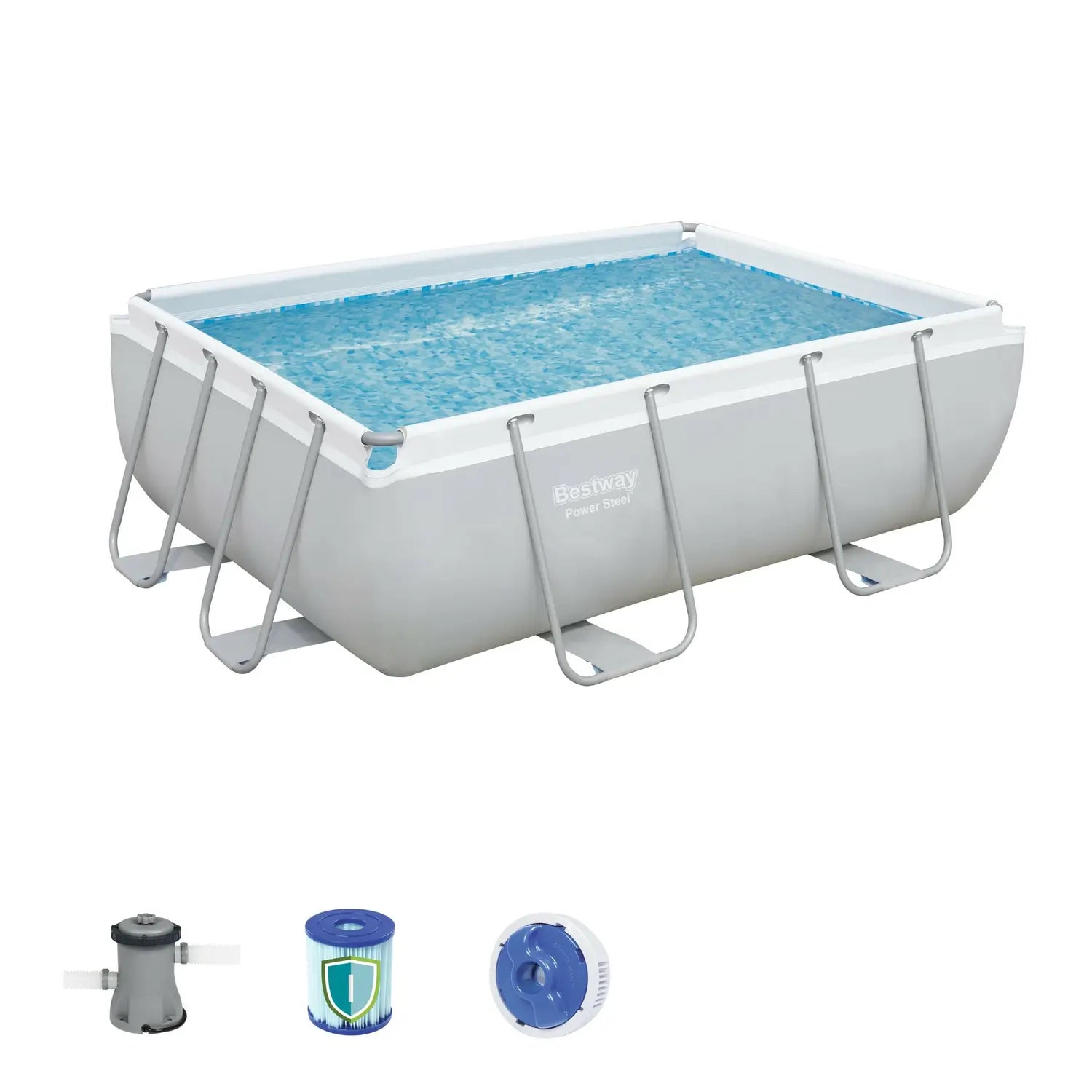 Bestway Pool Stahl Rahmenbecken Schwimmbecken 282x196x84cm Hellgrau Pumpe Set  B-Ware - 6941607329023