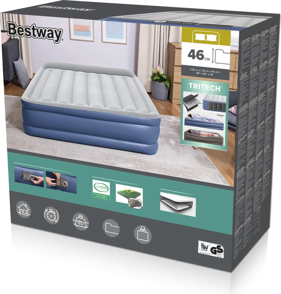 B-Ware Bestway Luftbett Matratze Gästebett Vento Double Xl 203x152x46 Cm Ultra Fresh