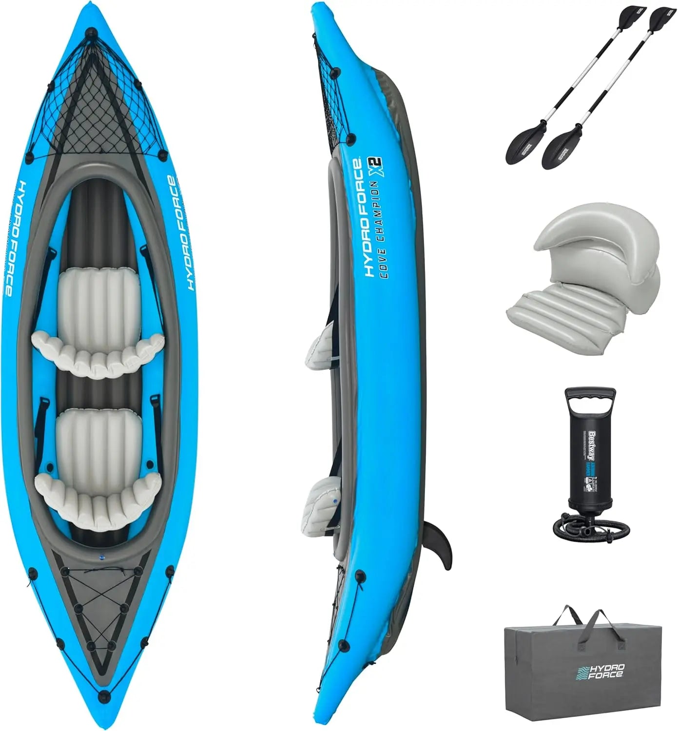B-Ware Bestway Hydro Force Kajak Boot Set Zweisitzer Mit Handpumpe Paddel Sitzen