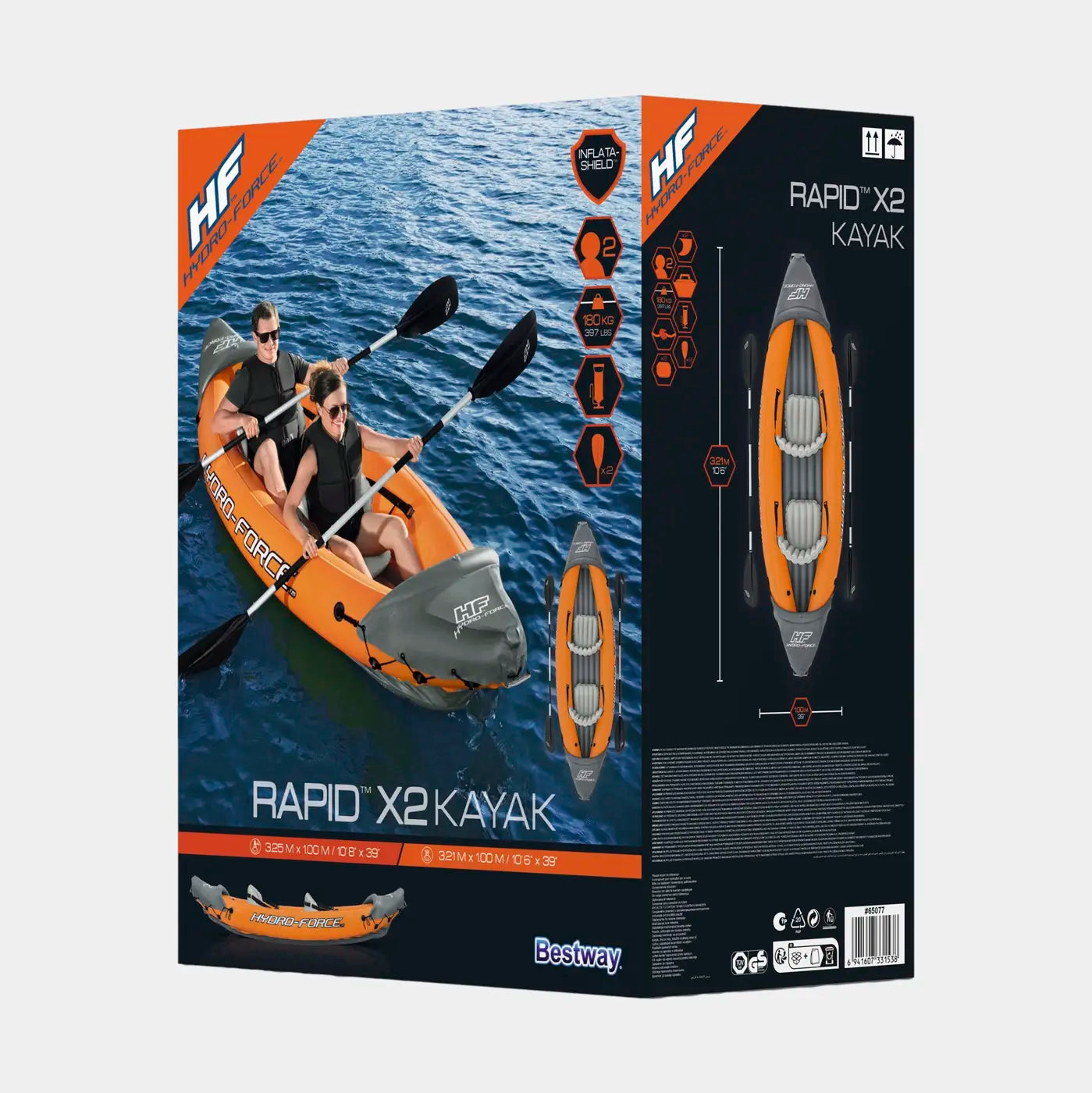 B-Ware Bestway Aufblasbares Kajak Boot Hydro Force Rapid X2 Set Orange 321x100x44 Cm