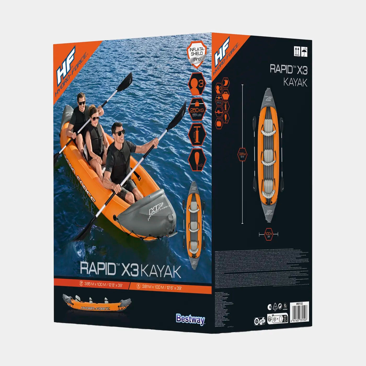 B-Ware Bestway Kajak Boot Hydro Force Kajakset Orange 3 Personen Paddel Handpumpe  - 6941607358061