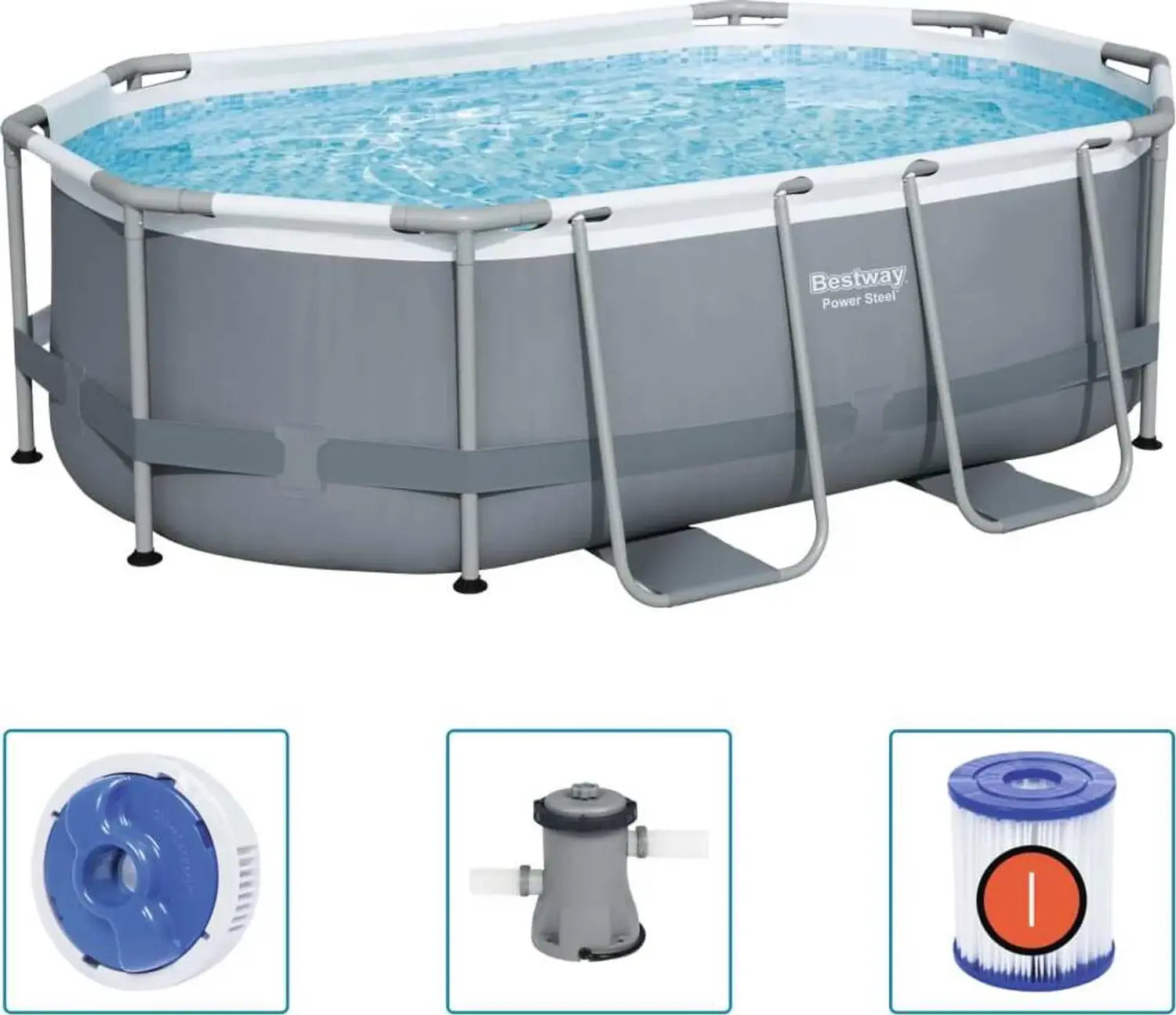 B-Ware Bestway Power Steel Frame Pool Schwimmbecken Filterpumpe Oval 305 X 84 Cm 3.668 L