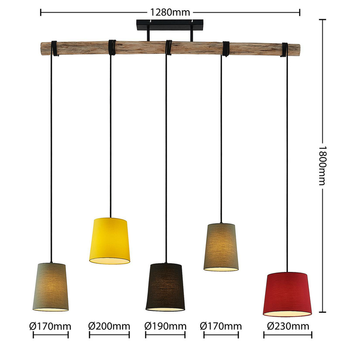 Lindby Amilia Hängeleuchte Hängelampe Lampe Leuchte 5-fl. E27 Holz Eisen bunt143
