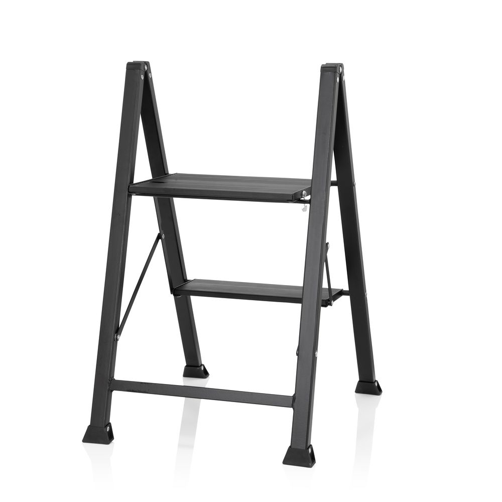 hjh OFFICE Klapptritt SOLID W5 Aluminium schwarz 2 Stufen Leiter Doppelleiter - 4064323023142