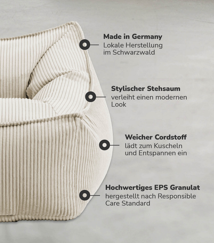 mokebo  'Der Lümmel' Sitzsack Sessel Cord XXL Sitz Kissen Cord Sessel Beige