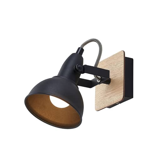 Lindby Aylis Spot Wandleuchte schwarz Holz 1-fl Wandleuchte Wandstrahler Leselam