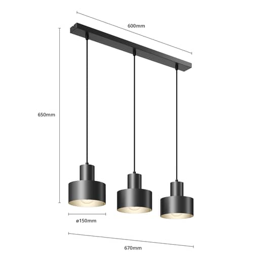 Euluna Hängeleuchte Rif Deckenlampe Lampe Leuchte linear dreiflammig E27 schwarz