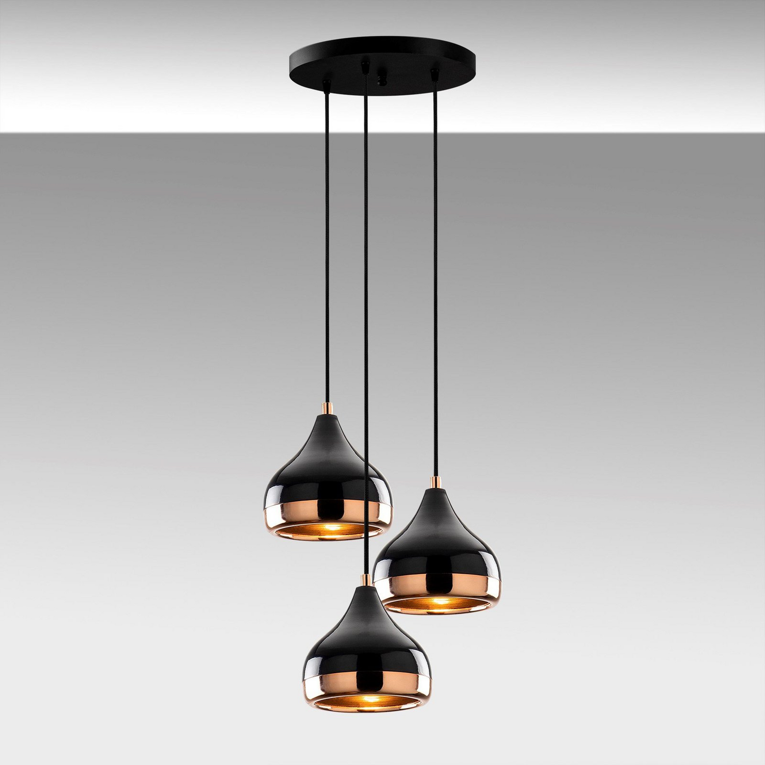 B-Ware Hängelampe Yildo 6871 3 Flg Rondell Schwarz Kupfer Deckenlampe Lampe Leuchte143