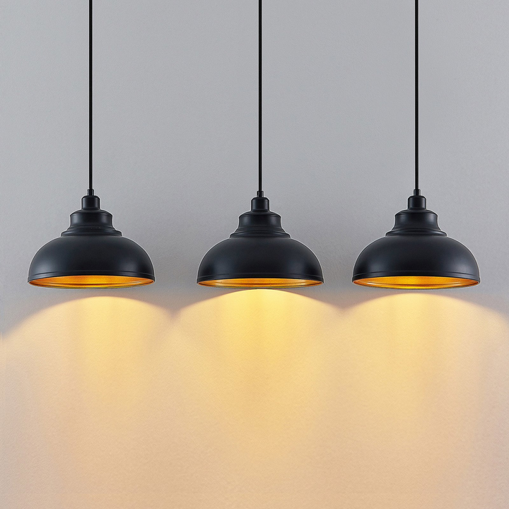 Lindby Emna Pendelleuchte Deckenlampe Hängeleuchte E27 dreiflammig schwarz gold