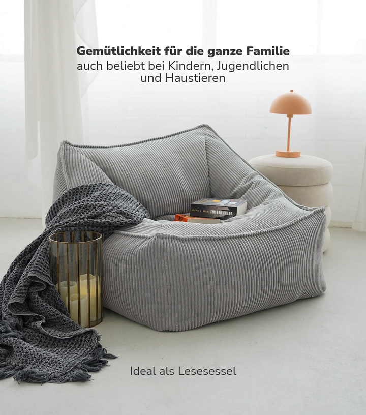 Mokebo Der Lümmel Sitzsack Sessel  Xxl Sitzsack Cord Sessel Relaxkissen Grau B-Ware