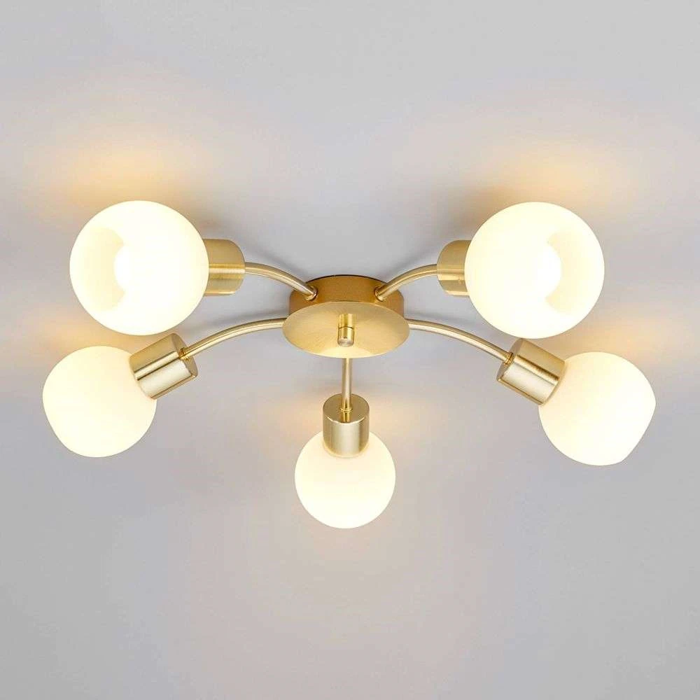 B-Ware Lindby Deckenleuchte Deckenlampe Elaina Messing Glas Opalglasschirme Rund60