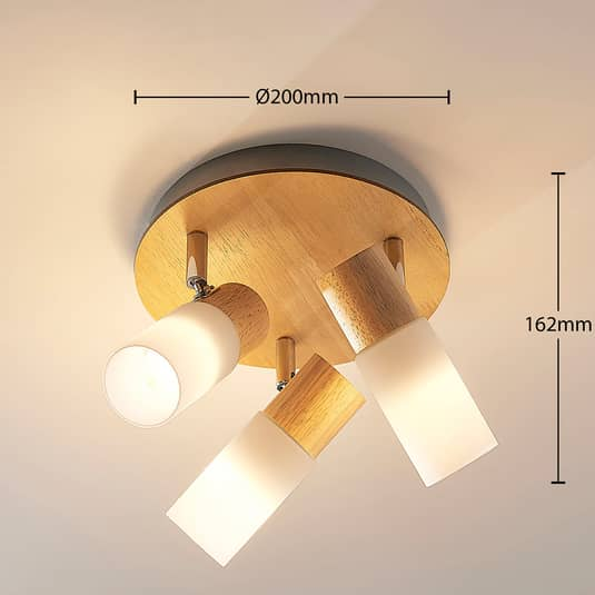 Lindby LED-Holzstrahler Christoph Deckenstrahler Lampe Deckenlampe 3-flammig E14