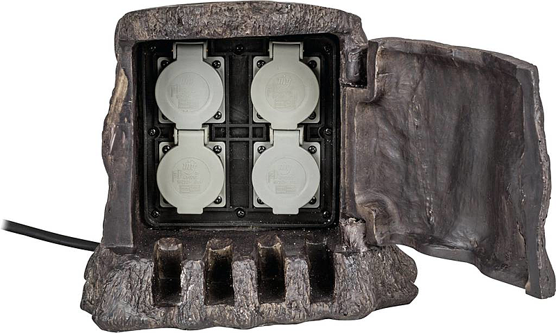 B-Ware Heitronic 37500 Gartensteckdose 4fach Ip44 Polyresin Steckdose Kunststoff Braun