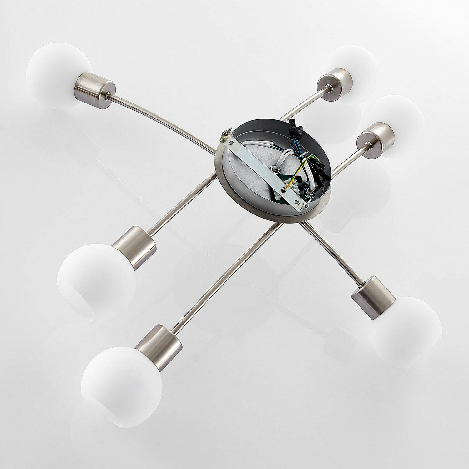 Plafonnier LED Lindby Agmar, 6 lumières, culot E14, nickel