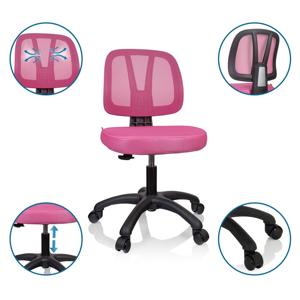 B-Ware Hjh Office Kinderschreibtischstuhl Kinderstuhl Kid Yu 200 Stuhl Netzstoff Rosa