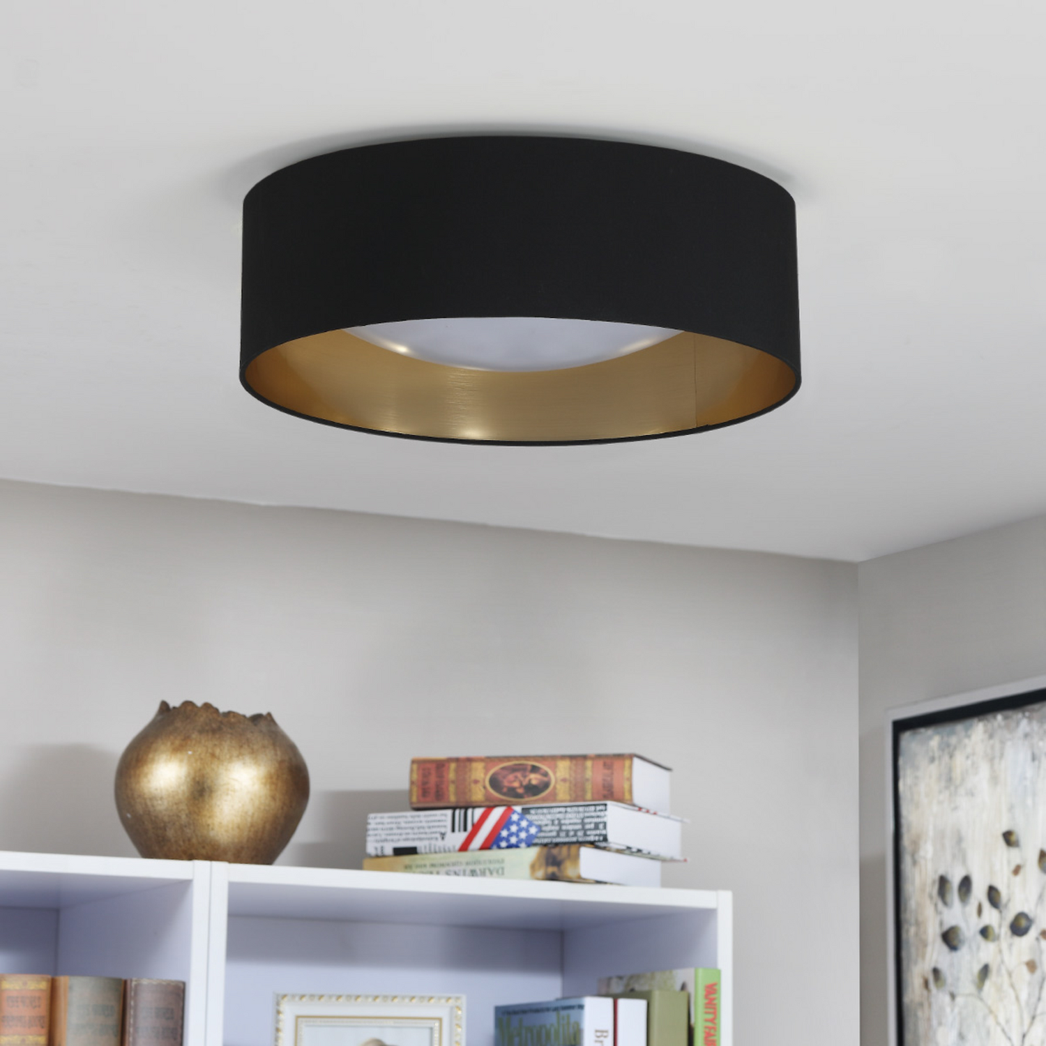 Lindby Stoff Deckenlampe Coleen Deckenlampe Lampe Leuchte Licht Schwarz Gold Led B-Ware - 4251096513301