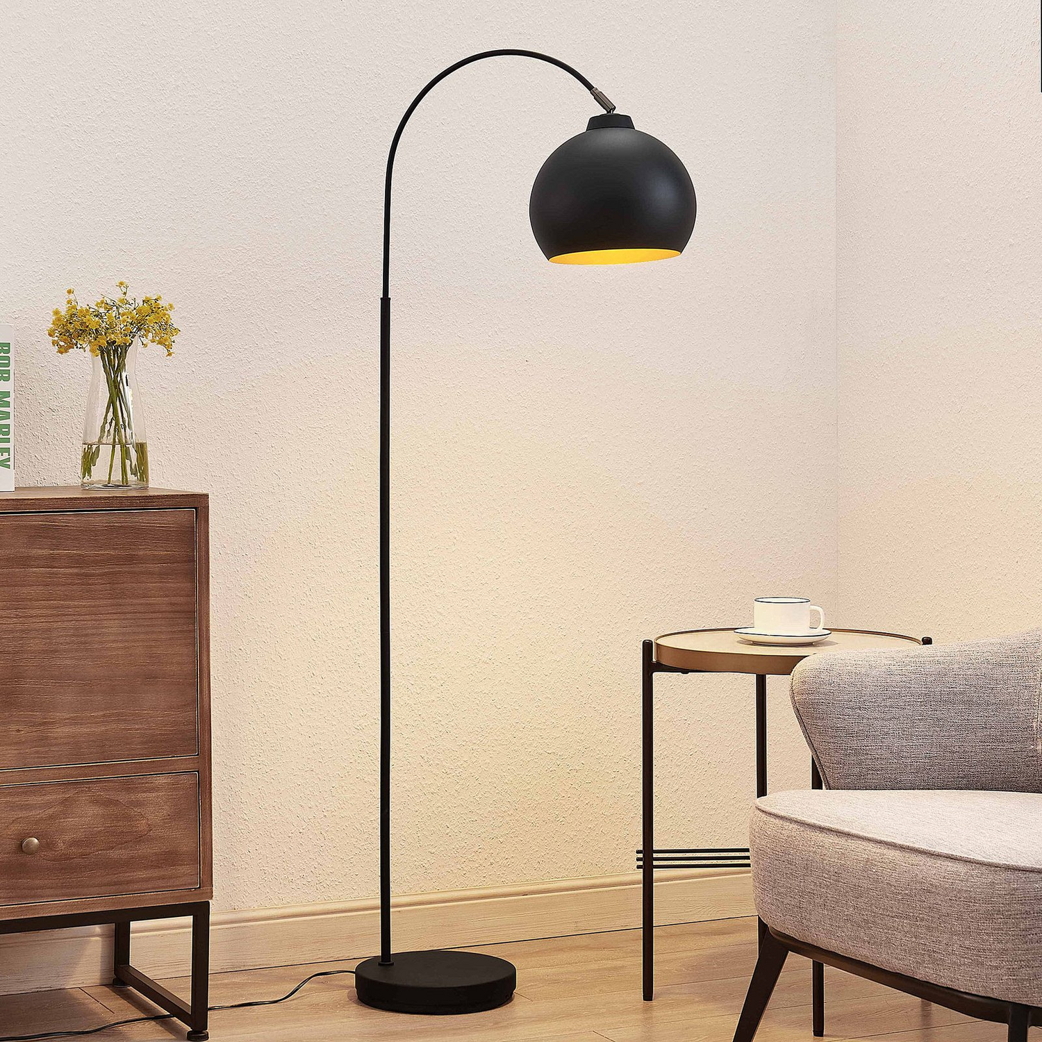 Lampadaire Lindby Minali, lampe sur pied, lampe, E27, 1 lumière, métal, noir, 66 