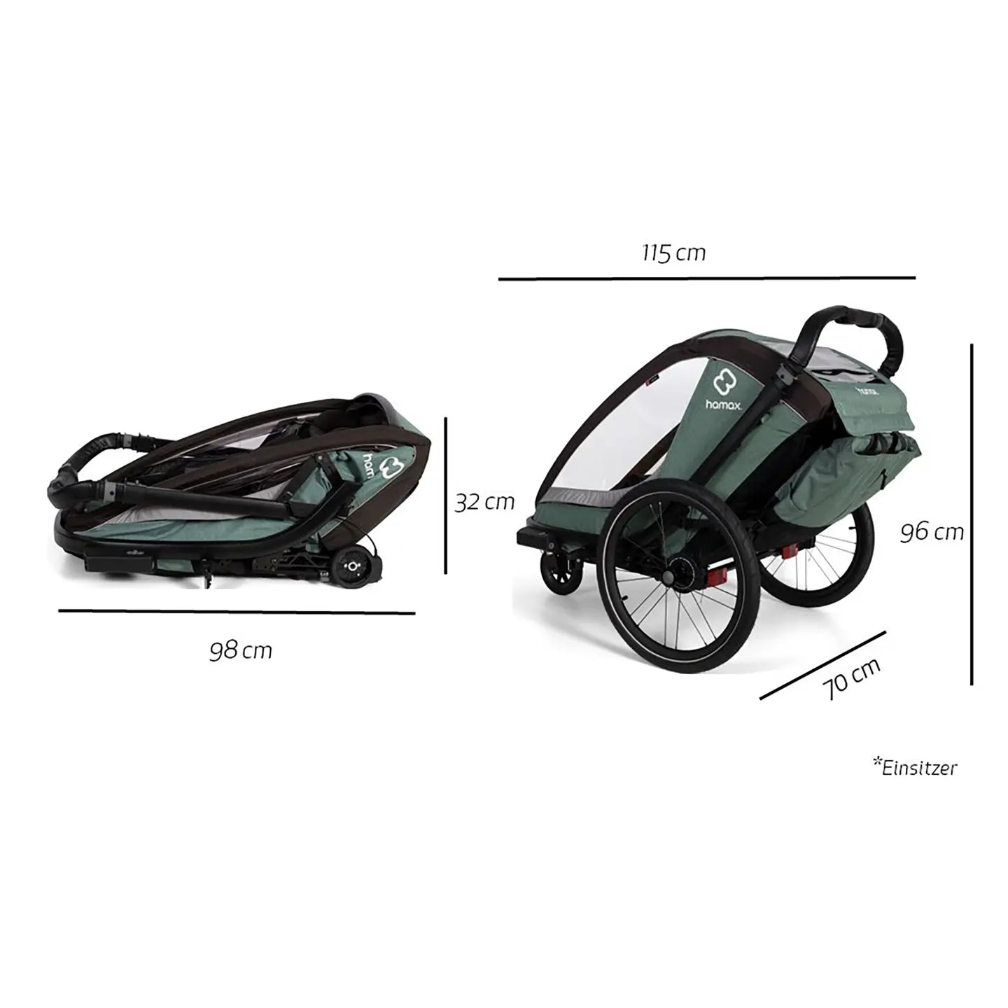 B-Ware Hamax Fahrradanhänger Einsitzer Kinderanhänger Green Black Regenverdeck Tasche - 7029774002327