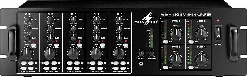 Monacor PA 4040 ELA-Verstärker 40 W 4-Zonen schwarz 50 - 17000 Hz DEFEKTWARE