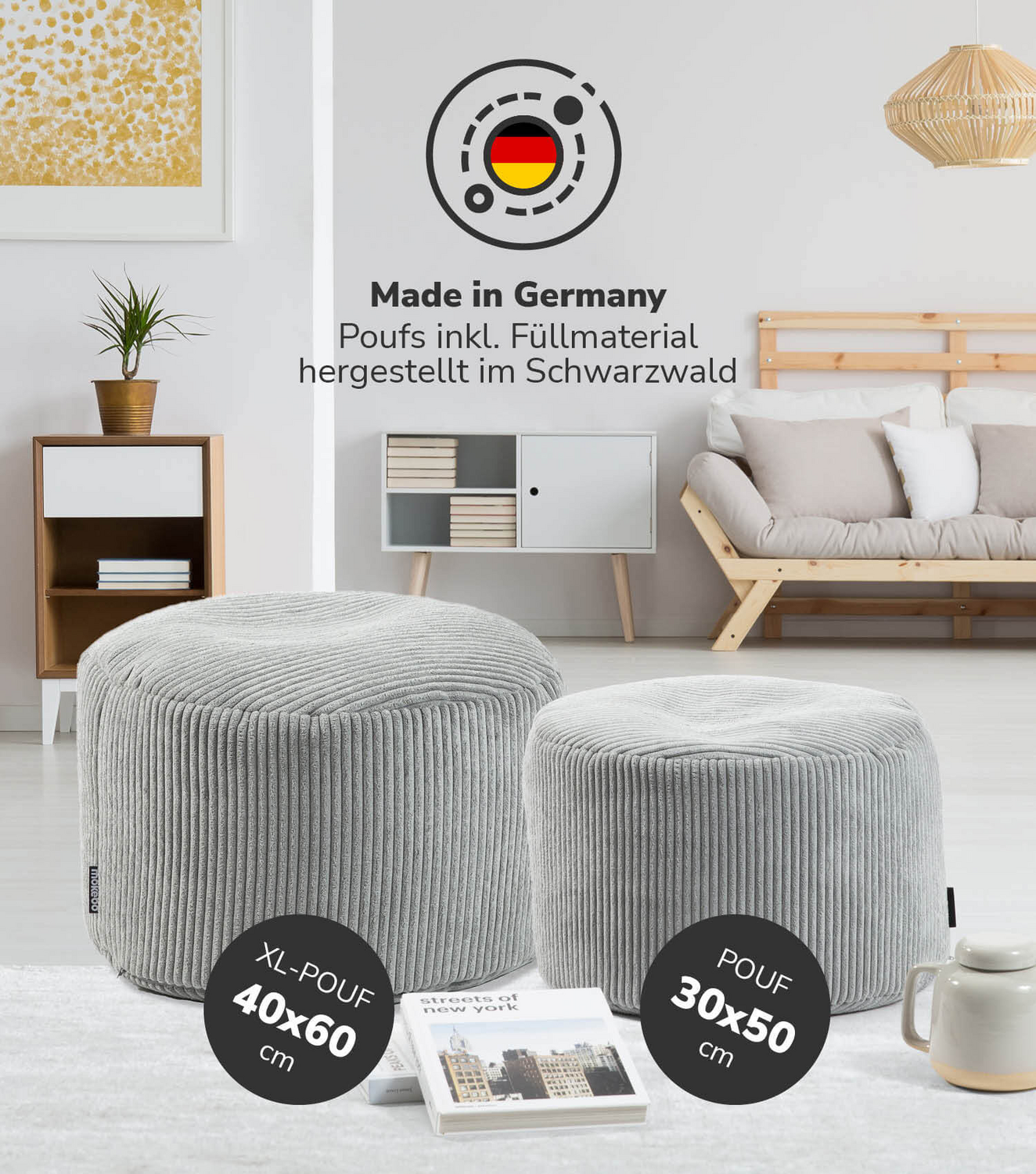 B-Ware Mokebo Pouf, Hocker O. Sitzhocker Aus Cord 40x60 Cm 'Der Faule Lenz', Bodenki907