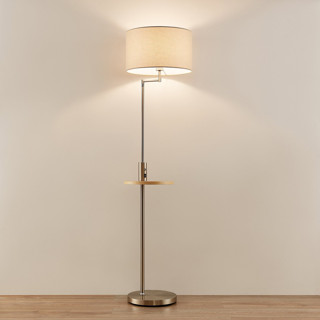 Lindby Zinia Stehlampe mit Ablage und USB nickel Standleuchte Stehleuchte E27